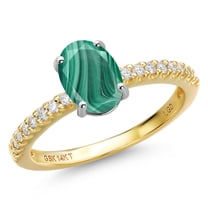 Gem Stone King 14K Two Tone Gold Green Malachite and Lab Grown Diamond Engagement Ring for Women | 2.16 Cttw | Oval 8X6MM | Gemstone Birthstone | Size 7