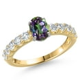 thumbnail image 1 of Gem Stone King 14K Two Tone Gold Green Mystic Topaz and Lab Grown Diamond Engagement Ring for Women | 1.65 Cttw | Oval 7X5MM | Gemstone November Birthstone | Size 8, 1 of 6
