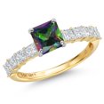 thumbnail image 1 of Gem Stone King 14K White And Yellow Gold Green Mystic Topaz and Lab Grown Diamond Engagement Ring for Women | 2.16 Cttw | Princess 6MM | Gemstone November Birthstone | Size 8, 1 of 6