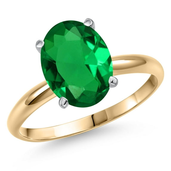 Gem Stone King 14K Two Tone Gold Green Nano Emerald Engagement Ring for Women | 2.00 Cttw | Oval 10X8MM | Gemstone May Birthstone | Size 5