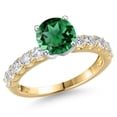 thumbnail image 1 of Gem Stone King 14K Two Tone Gold Green Nano Emerald and Lab Grown Diamond Engagement Ring for Women | 1.87 Cttw | Round 7MM | Gemstone May Birthstone | Size 5, 1 of 6