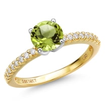 Gem Stone King 14K Two Tone Gold Green Peridot and Lab Grown Diamond Engagement Ring for Women | 0.71 Cttw | Round 5MM | Gemstone August Birthstone | Size 6