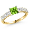 thumbnail image 1 of Gem Stone King 14K Two Tone Gold Green Peridot and Lab Grown Diamond Engagement Ring for Women | 1.63 Cttw | Princess 5MM | Gemstone August Birthstone | Size 8, 1 of 6