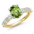 thumbnail image 1 of Gem Stone King 14K Two Tone Gold Green Peridot and Lab Grown Diamond Engagement Ring for Women | 3.00 Cttw | Oval 9X7MM | Gemstone August Birthstone | Size 8, 1 of 6