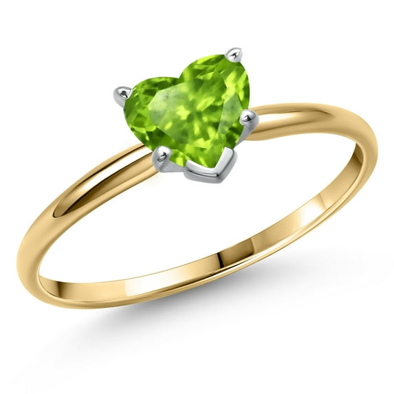Gem Stone King 14K Two Tone Gold Green Peridot Solitaire Engagement Ring for Women | 0.50 Cttw | Heart Shape 5MM | Gemstone August Birthstone | Size 7