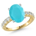 thumbnail image 1 of Gem Stone King 14K Two Tone Gold Green Turquoise and Lab Grown Diamond Engagement Ring for Women | 3.65 Cttw | Oval 12X10MM | Gemstone Birthstone | Size 7, 1 of 6