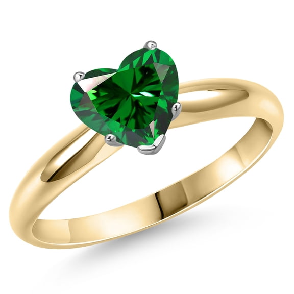 Gem Stone King 14K Two Tone Gold Green Zirconia Solitaire Engagement Ring for Women | 1.71 Cttw | Heart Shape 8MM | Gemstone Birthstone | Size 5