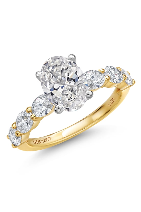 2.40 Cttw IGI Certified Lab Grown Diamond in 2-Tone 14K White and Yellow Gold Engagement Ring for Women | Center Diamond Oval Cut 1.5 Ct | D-E Color | VS1-VS2 Clarity | Size 6