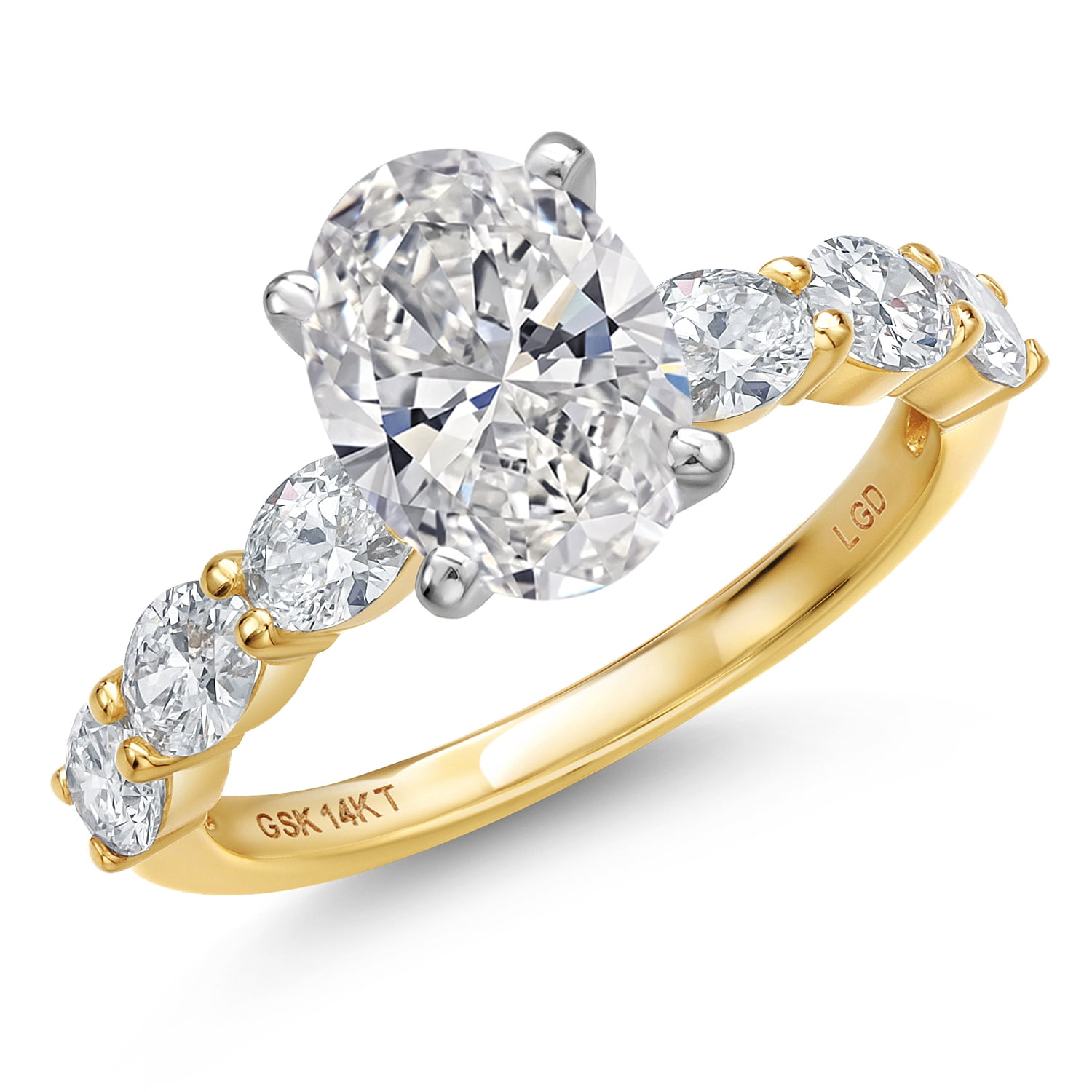 Gem Stone King 2.90 Cttw IGI Certified Lab Grown Diamond in 2-Tone 14K White and Yellow Gold Engagement Ring for Women | Center Diamond Oval Cut 2 Ct | D-E Color | VS1-VS2 Clarity | Size 5