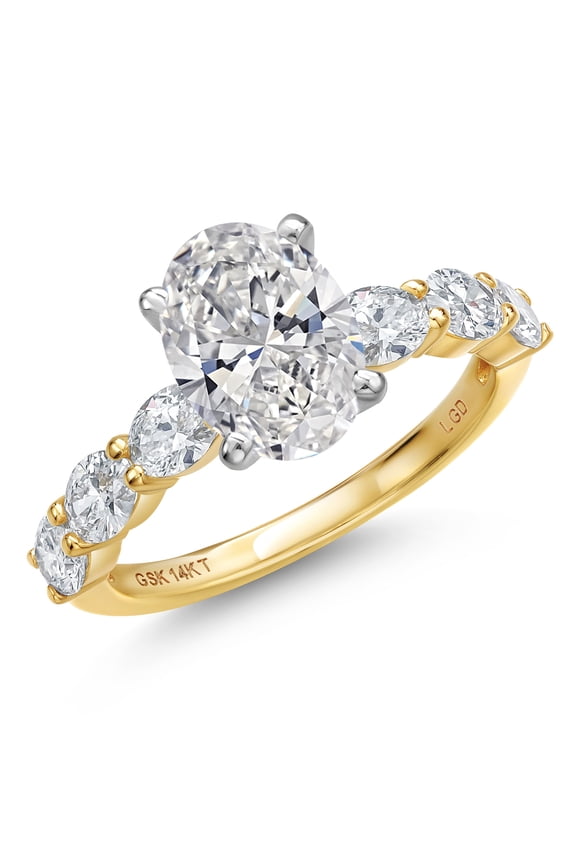2.90 Cttw IGI Certified Lab Grown Diamond in 2-Tone 14K White and Yellow Gold Engagement Ring for Women | Center Diamond Oval Cut 2 Ct | D-E Color | VS1-VS2 Clarity | Size 5