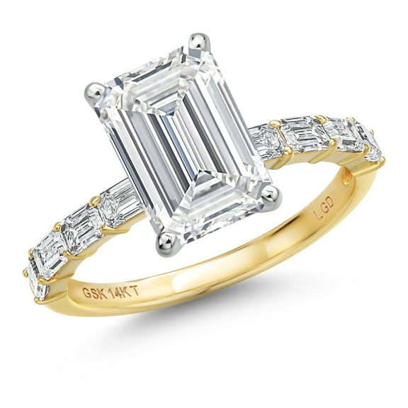 Gem Stone King 14K Two Tone Gold IGI Certified Lab Grown Diamond Engagement Ring for Women | 3.72 Cttw | Center 3 Ct Emerald Cut | E-F Color | VS1-VS2 Clarity | Size 6
