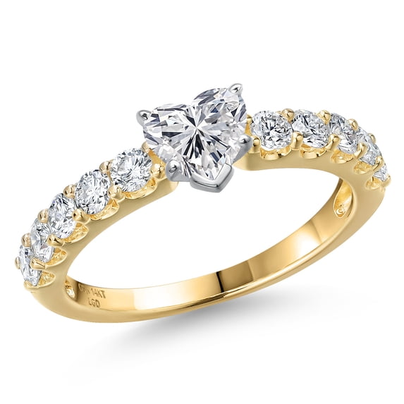 Gem Stone King 14K Two Tone Gold Lab Grown Diamond Engagement Ring for Women | 1.09 Cttw | Heart Shape 5MM | Gemstone April Birthstone | Size 6