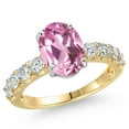 thumbnail image 1 of Gem Stone King 14K Two Tone Gold Light Pink Created Sapphire and Lab Grown Diamond Engagement Ring for Women | 3.88 Cttw | Oval 10X8MM | Gemstone September Birthstone | Size 8, 1 of 6