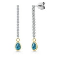 thumbnail image 1 of Gem Stone King 14K Two Tone Gold London Blue Topaz and Lab Grown Diamond Earrings for Women | 1.16 Cttw | Gemstone November Birthstone | Pear Shape 6X4MM, 1 of 6