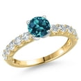 thumbnail image 1 of Gem Stone King 14K Two Tone Gold London Blue Topaz and Lab Grown Diamond Engagement Ring for Women | 1.35 Cttw | Round 5MM | Gemstone November Birthstone | Size 6, 1 of 6