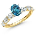 thumbnail image 1 of Gem Stone King 14K Two Tone Gold London Blue Topaz and Lab Grown Diamond Engagement Ring for Women | 1.90 Cttw | Oval 7X5MM | Gemstone November Birthstone | Size 5, 1 of 6