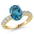 thumbnail image 1 of Gem Stone King 14K Two Tone Gold London Blue Topaz and Lab Grown Diamond Engagement Ring for Women | 4.85 Cttw | Oval 11X9MM | Gemstone November Birthstone | Size 8, 1 of 6