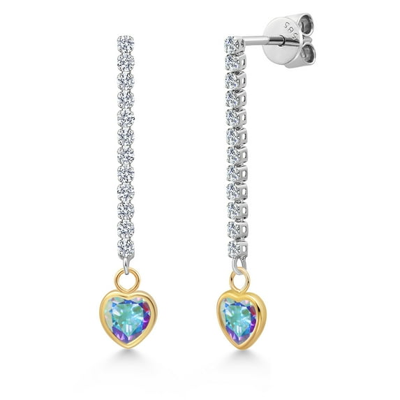 Gem Stone King 14K Two Tone Gold Mercury Mist Mystic Topaz and Lab Grown Diamond Earrings for Women | 1.48 Cttw | Gemstone November Birthstone | Heart Shape 5MM