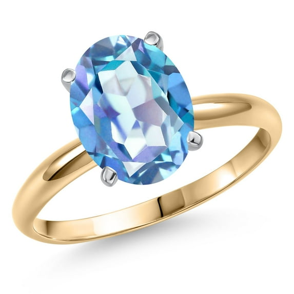 Gem Stone King 14K Two Tone Gold Millennium Blue Mystic Quartz Engagement Ring for Women | 3.00 Cttw | Oval 10X8MM | Gemstone Birthstone | Size 6