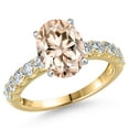 thumbnail image 1 of Gem Stone King 14K Two Tone Gold Peach Morganite and Lab Grown Diamond Engagement Ring for Women | 3.85 Cttw | Oval 11X9MM | Gemstone October Birthstone | Size 9, 1 of 6