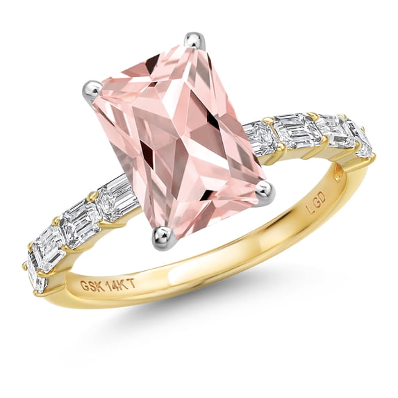 Gem Stone King 14K Two Tone Gold Peach Nano Morganite and Lab Grown Diamond Engagement Ring for Women | 3.92 Cttw | Octagon 10X8MM | Gemstone October Birthstone | Size 8