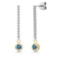 thumbnail image 1 of Gem Stone King 14K Two Tone Gold Persian Blue Moissanite and Lab Grown Diamond Earrings for Women | 0.82 Cttw | Gemstone Birthstone | Round 4MM, 1 of 6