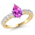 thumbnail image 1 of Gem Stone King 14K Two Tone Gold Pink Created Sapphire and Lab Grown Diamond Engagement Ring for Women | 2.25 Cttw | Pear Shape 9X6MM | Gemstone September Birthstone | Size 5, 1 of 6