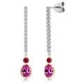thumbnail image 1 of Gem Stone King 14K Two Tone Gold Pink Created Sapphire and Red Created Ruby and Lab Grown Diamond Dangle Earrings for Women | 2.56 Cttw | Gemstone September Birthstone | Oval 7X5MM, 1 of 6