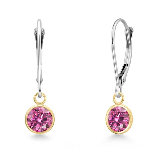 Gem Stone King 14K Two Tone Gold Pink Moissanite Earrings for Women | 1.60 Cttw | Gemstone Birthstone | Round 6MM