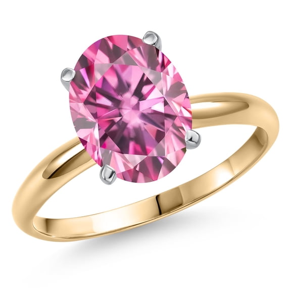 Gem Stone King 14K Two Tone Gold Pink Moissanite Engagement Ring for Women | 2.82 Cttw | Oval 10X8MM | Gemstone Birthstone | Size 6