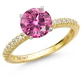 thumbnail image 1 of Gem Stone King 14K Two Tone Gold Pink Moissanite and Lab Grown Diamond Engagement Ring for Women | 1.36 Cttw | Round 7MM | Gemstone Birthstone | Size 6, 1 of 6