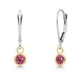thumbnail image 1 of Gem Stone King 14K Two Tone Gold Pink Tourmaline Earrings for Women | 0.50 Cttw | Gemstone October Birthstone | Round 4MM, 1 of 6