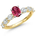 thumbnail image 1 of Gem Stone King 14K Two Tone Gold Pink Tourmaline and Lab Grown Diamond Engagement Ring for Women | 1.38 Cttw | Oval 6X4MM | Gemstone October Birthstone | Size 9, 1 of 6