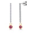 thumbnail image 1 of Gem Stone King 14K Two Tone Gold Pink Tourmaline and Lab Grown Diamond Earrings for Women | 0.86 Cttw | Gemstone October Birthstone | Round 4MM, 1 of 6