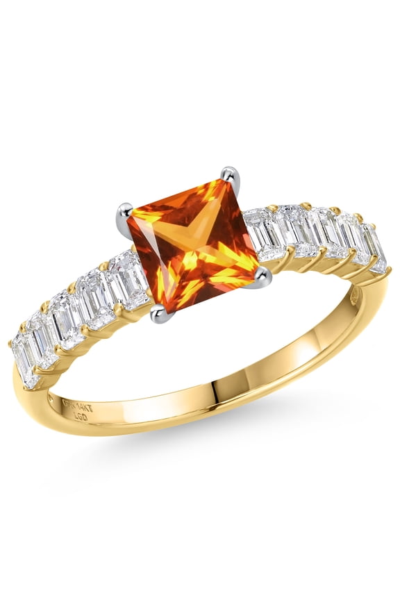 14K Two Tone Gold Poppy Topaz and Lab Grown Diamond Engagement Ring for Women | 2.20 Cttw | Princess 6MM | Gemstone November Birthstone | Size 6