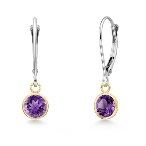 Gem Stone King 14K Two Tone Gold Purple Amethyst Earrings for Women | 2.00 Cttw | Gemstone February Birthstone | Round 6MM