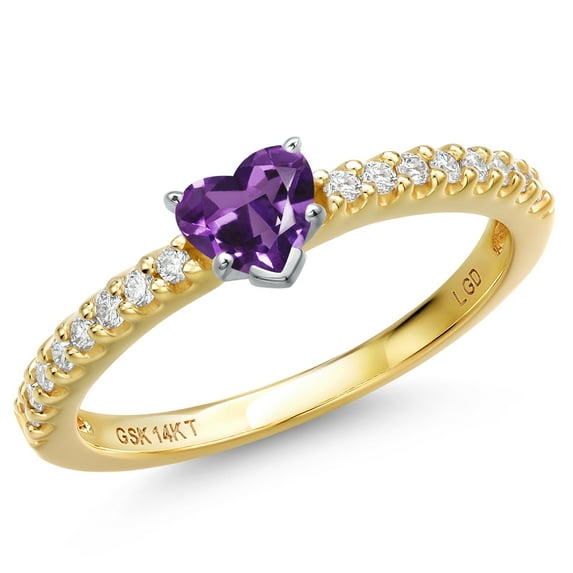 Gem Stone King 14K Two Tone Gold Purple Amethyst and Lab Grown Diamond Engagement Ring for Women | 0.58 Cttw | Heart Shape 5MM | Gemstone February Birthstone | Size 8