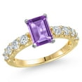 thumbnail image 1 of Gem Stone King 14K Two Tone Gold Purple Amethyst and Lab Grown Diamond Engagement Ring for Women | 2.38 Cttw | Emerald Cut 8X6MM | Gemstone February Birthstone | Size 8, 1 of 6