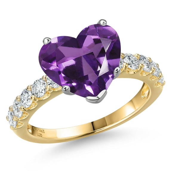 Gem Stone King 14K Two Tone Gold Purple Amethyst and Lab Grown Diamond Engagement Ring for Women | 3.80 Cttw | Heart Shape 10MM | Gemstone February Birthstone | Size 6