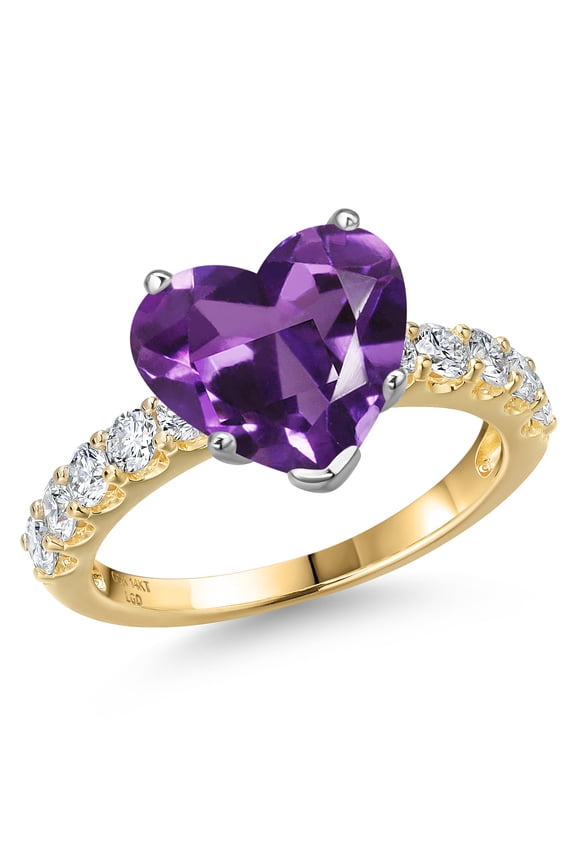 14K Two Tone Gold Purple Amethyst and Lab Grown Diamond Engagement Ring for Women | 3.80 Cttw | Heart Shape 10MM | Gemstone February Birthstone | Size 5