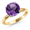 thumbnail image 1 of Gem Stone King 14K Two Tone Gold Purple Amethyst Solitaire Engagement Ring for Women | 3.35 Cttw | Round 10MM | Gemstone February Birthstone | Size 8, 1 of 6