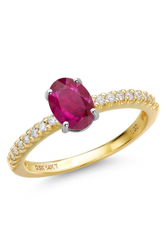 14K Two Tone Gold Red African Ruby and Lab Grown Diamond Engagement Ring for Women | 1.03 Cttw | Oval 7X5MM | Gemstone July Birthstone | Size 8