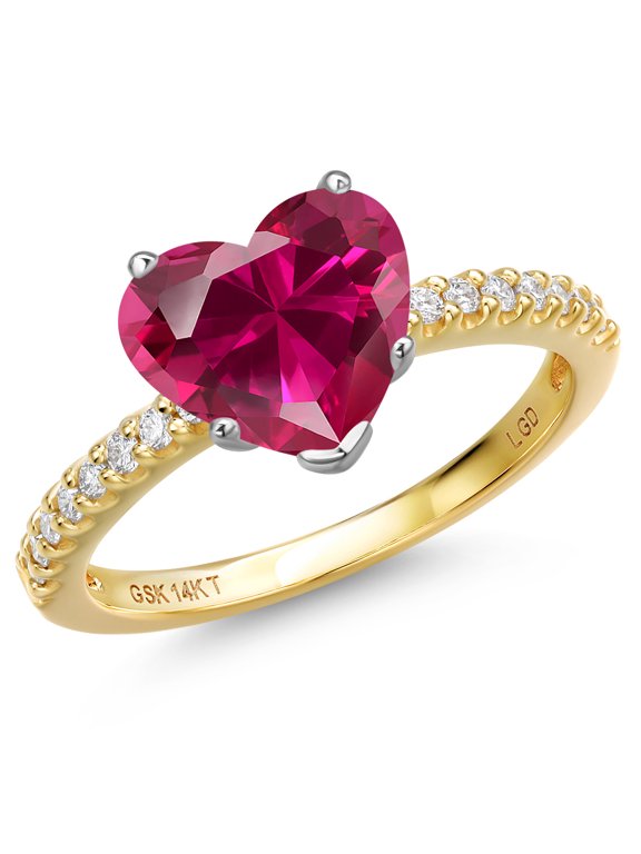 14K Two Tone Gold Red Created Ruby and Lab Grown Diamond Engagement Ring for Women | 4.16 Cttw | Heart Shape 10MM | Gemstone July Birthstone | Size 5