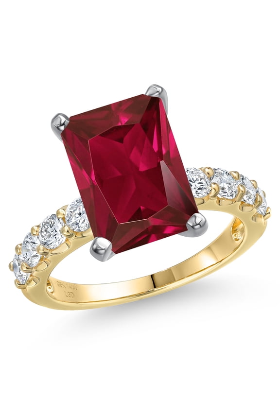 14K Two Tone Gold Red Created Ruby and Lab Grown Diamond Engagement Ring for Women | 6.58 Cttw | Octagon 12X10MM | Gemstone July Birthstone | Size 6