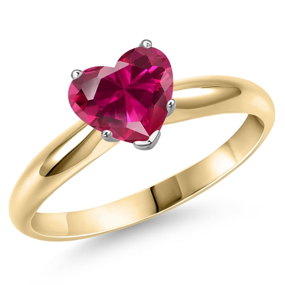Gem Stone King 14K Two Tone Gold Red Created Ruby Solitaire Engagement Ring for Women | 1.70 Cttw | Heart Shape 8MM | Gemstone July Birthstone | Size 8
