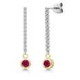 thumbnail image 1 of Gem Stone King 14K Two Tone Gold Red Created Ruby and Lab Grown Diamond Earrings for Women | 0.86 Cttw | Gemstone July Birthstone | Round 4MM, 1 of 6