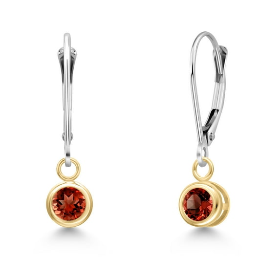 Gem Stone King 14K Two Tone Gold Red Garnet Earrings for Women | 0.74 Cttw | Gemstone January Birthstone | Round 4MM