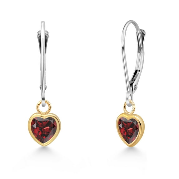 Gem Stone King 14K Two Tone Gold Red Garnet Earrings for Women | 1.20 Cttw | Gemstone January Birthstone | Heart Shape 5MM