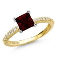 thumbnail image 1 of Gem Stone King 14K Two Tone Gold Red Garnet and Lab Grown Diamond Engagement Ring for Women | 1.08 Cttw | Princess 5MM | Gemstone January Birthstone | Size 6, 1 of 6