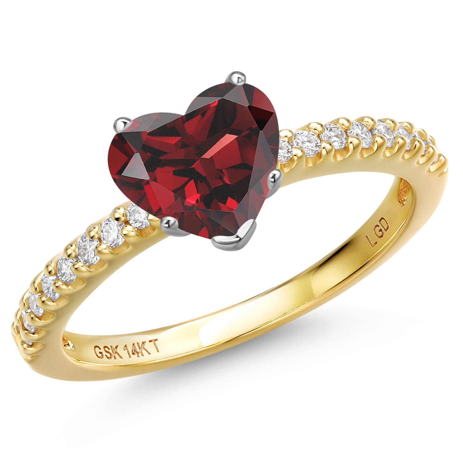 Gem Stone King 14K Two Tone Gold Red Garnet and Lab Grown Diamond Engagement Ring for Women | 2.16 Cttw | Heart Shape 8MM | Gemstone January Birthstone | Available in Size 5,6,7,8,9